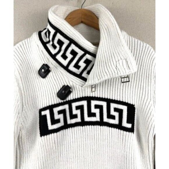 Young Republic White & Black Greek Key Design Wool Blend Men's Size M Sweater - Picture 3 of 11
